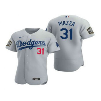 Men's Los Angeles Dodgers #31 Mike Piazza Gray 2020 World Series Authentic Flex Nike Jersey