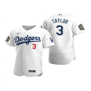 Men's Los Angeles Dodgers #3 Chris Taylor White 2020 World Series Authentic Flex Nike Jersey