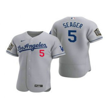 Men's Los Angeles Dodgers #5 Corey Seager Gray 2020 World Series Authentic Road Flex Nike Jersey
