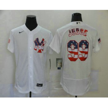 Men's New York Yankees #99 Aaron Judge White USA Flag Stitched MLB Flex Base Nike Jersey