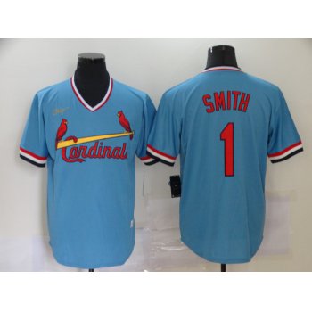 Men's St. Louis Cardinals #1 Ozzie Smith Light Blue Pullover Cooperstown Collection Stitched MLB Nike Jersey