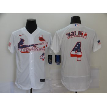 Men's St. Louis Cardinals #4 Yadier Molina White USA Flag Stitched MLB Flex Base Nike Jersey