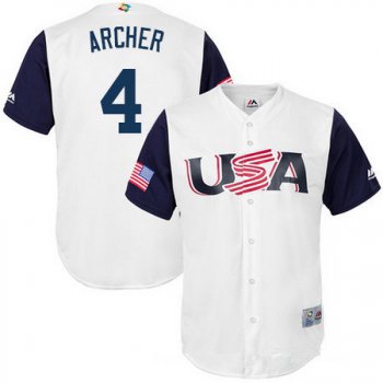 Men's Team USA Baseball Majestic #4 Chris Archer White 2017 World Baseball Classic Stitched Replica Jersey