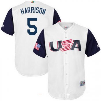 Men's Team USA Baseball Majestic #5 Josh Harrison White 2017 World Baseball Classic Stitched Replica Jersey