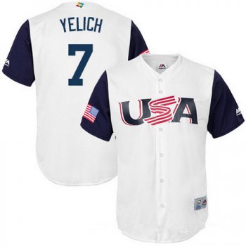 Men's Team USA Baseball Majestic #7 Christian Yelich White 2017 World Baseball Classic Stitched Replica Jersey