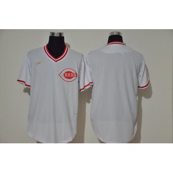 Men's Cincinnati Reds Blank White Throwback Cooperstown Stitched MLB Cool Base Nike Jersey