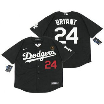 Men's Los Angeles Dodgers #24 Kobe Bryant Black With KB Patch Stitched MLB Cool Base Nike Jersey