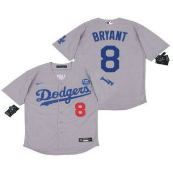 Men's Los Angeles Dodgers #8 Kobe Bryant Grey KB Patch Stitched MLB Cool Base Nike Jersey
