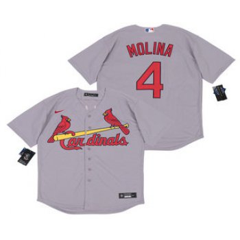 Men's St. Louis Cardinals #4 Yadier Molina Gray Stitched MLB Cool Base Nike Jersey