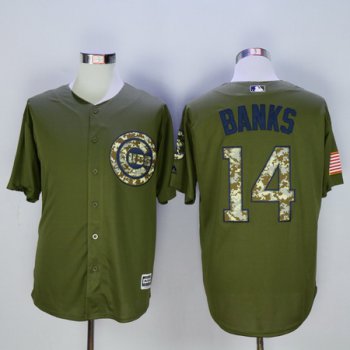 Men's Chicago Cubs #14 Ernie Banks Retired Green Salute to Service Cool Base Baseball Jersey