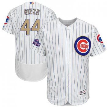 Men's Chicago Cubs #44 Anthony Rizzo White World Series Champions Gold Stitched MLB Majestic 2017 Flex Base Jersey
