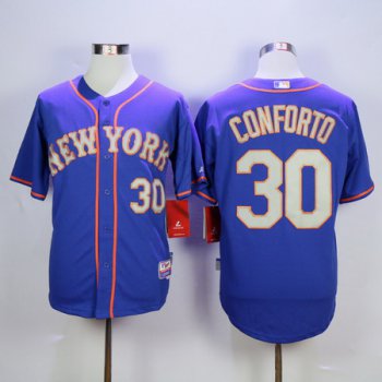 Men's New York Mets #30 Michael Conforto Blue With Gray Cool Base Baseball Jersey