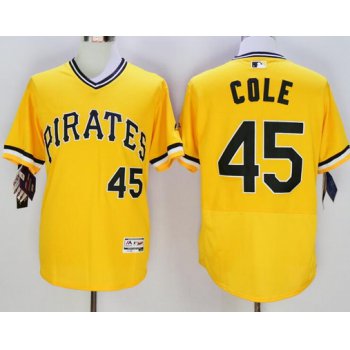 Men's Pittsburgh Pirates #45 Gerrit Cole Yellow Flexbase 2016 MLB Player Jersey