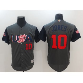 Men's Team USA Baseball Majestic #10 Adam Jones Gray 2017 World Baseball Classic Stitched Authentic Jersey