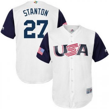 Men's Team USA Baseball Majestic #27 Giancarlo Stanton White 2017 World Baseball Classic Stitched Replica Jersey