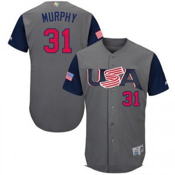 Men's Team USA Baseball Majestic #31 Daniel Murphy Gray 2017 World Baseball Classic Stitched Authentic Jersey