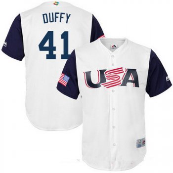 Men's Team USA Baseball Majestic #41 Danny Duffy White 2017 World Baseball Classic Stitched Replica Jersey