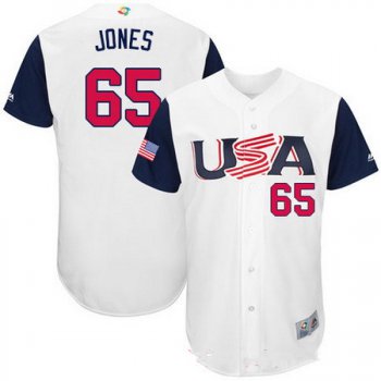 Men's Team USA Baseball Majestic #65 Nate Jones White 2017 World Baseball Classic Stitched Authentic Jersey