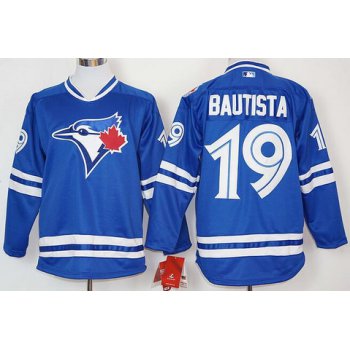 Men's Toronto Blue Jays #19 Jose Bautista Blue Alternate Long Sleeve Baseball Jersey