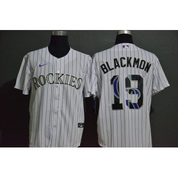 Men's Colorado Rockies #19 Charlie Blackmon White Team Logo Stitched MLB Cool Base Nike Jersey