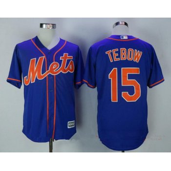 Men's New York Mets #15 Tim Tebow Royal Blue with Orange Stitched MLB Majestic Cool Base Jersey
