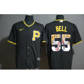 Men's Pittsburgh Pirates #55 Josh Bell Black Team Logo Stitched MLB Cool Base Nike Jersey