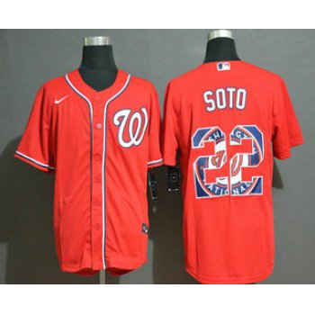 Men's Washington Nationals #22 Juan Soto Red Team Logo Stitched MLB Cool Base Nike Jersey