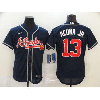 Men's Atlanta Braves #13 Ronald Acuna Jr. Navy Blue Stitched MLB Flex Base Nike Jersey