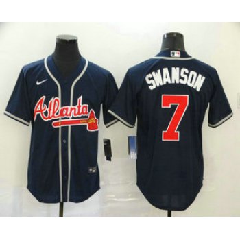 Men's Atlanta Braves #7 Dansby Swanson Navy Blue Stitched MLB Cool Base Nike Jersey