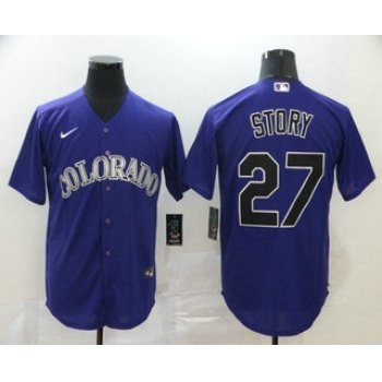 Men's Colorado Rockies #27 Trevor Story Purple Stitched MLB Cool Base Nike Jersey