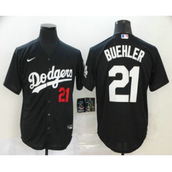 Men's Los Angeles Dodgers #21 Walker Buehler Black Stitched MLB Cool Base Nike Jersey