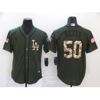 Men's Los Angeles Dodgers #50 Mookie Betts Green Salute To Service Stitched MLB Cool Base Nike Jersey