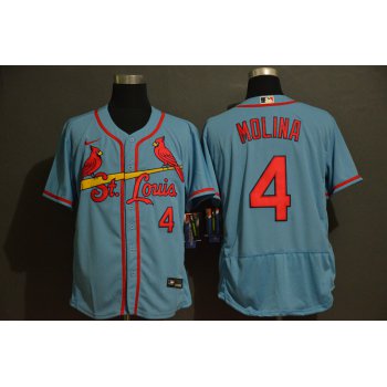 Men's St. Louis Cardinals #4 Yadier Molina Light Blue Stitched MLB Flex Base Nike Jersey