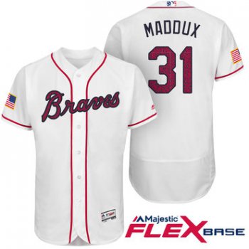 Men's Atlanta Braves #31 Greg Maddux White Stars & Stripes Fashion Independence Day Stitched MLB Majestic Flex Base Jersey