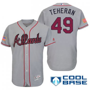 Men's Atlanta Braves #49 Julio Teheran Gray Stars & Stripes Fashion Independence Day Stitched MLB Majestic Cool Base Jersey