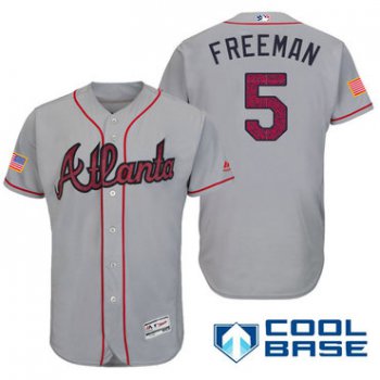 Men's Atlanta Braves #5 Freddie Freeman Gray Stars & Stripes Fashion Independence Day Stitched MLB Majestic Cool Base Jersey