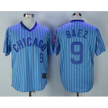 Men's Chicago Cubs #9 Javier Baez 1988 Light Blue Pullover Cooperstown Collection Stitched MLB Jersey By Majestic