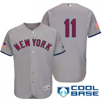 Men's New York Yankees #11 Brett Gardner Gray Stars & Stripes Fashion Independence Day Stitched MLB Majestic Cool Base Jersey