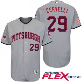 Men's Pittsburgh Pirates #29 Francisco Cervelli Gray Stars & Stripes Fashion Independence Day Stitched MLB Majestic Flex Base Jersey