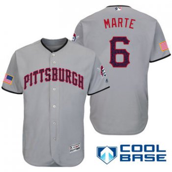 Men's Pittsburgh Pirates #6 Starling Marte Gray Stars & Stripes Fashion Independence Day Stitched MLB Majestic Cool Base Jersey