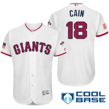 Men's San Francisco Giants #18 Matt Cain White Stars & Stripes Fashion Independence Day Stitched MLB Majestic Cool Base Jersey
