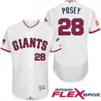 Men's San Francisco Giants #28 Buster Posey White Stars & Stripes Fashion Independence Day Stitched MLB Majestic Flex Base Jersey