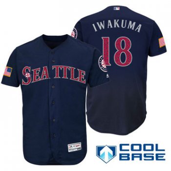 Men's Seattle Mariners #18 Hisashi Iwakuma Navy Blue Stars & Stripes Fashion Independence Day Stitched MLB Majestic Cool Base Jersey