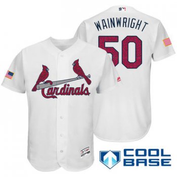 Men's St. Louis Cardinals #50 Adam Wainwright White Stars & Stripes Fashion Independence Day Stitched MLB Majestic Cool Base Jersey