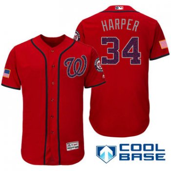 Men's Washington Nationals #34 Bryce Harper Red Stars & Stripes Fashion Independence Day Stitched MLB Majestic Cool Base Jersey
