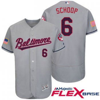 Men's Baltimore Orioles #6 Jonathan Schoop Gray Stars & Stripes Fashion Independence Day Stitched MLB Majestic Flex Base Jersey