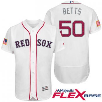 Men's Boston Red Sox #50 Mookie Betts White Stars & Stripes Fashion Independence Day Stitched MLB Majestic Flex Base Jersey
