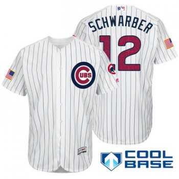 Men's Chicago Cubs #12 Kyle Schwarber White Stars & Stripes Fashion Independence Day Stitched MLB Majestic Cool Base Jersey