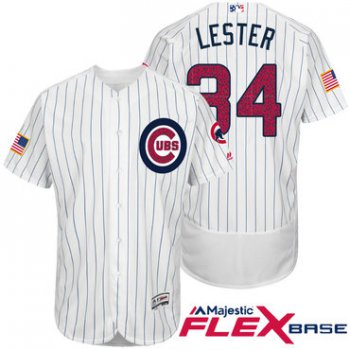 Men's Chicago Cubs #34 Jon Lester White Stars & Stripes Fashion Independence Day Stitched MLB Majestic Flex Base Jersey