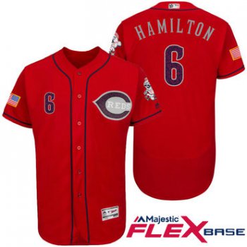 Men's Cincinnati Reds #6 Billy Hamilton Red Stars & Stripes Fashion Independence Day Stitched MLB Majestic Flex Base Jersey